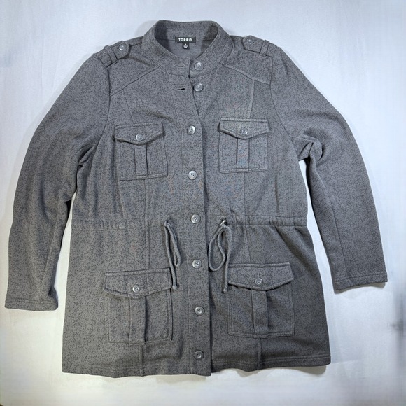 torrid Jackets & Blazers - Torrid Womens 1 Gray Knit Military Utility Jacket Drawstring Waist Button Front